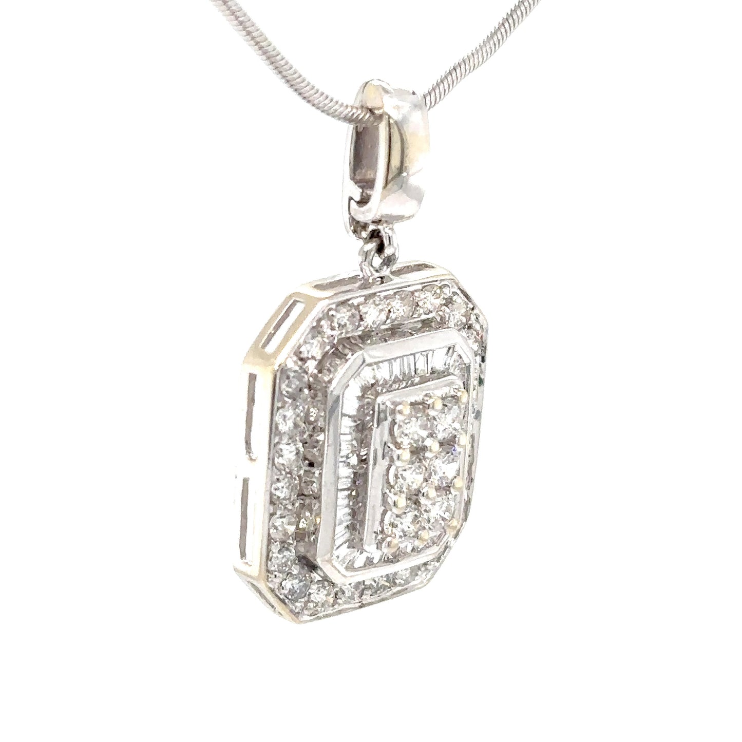 14KW 1.00CTW BAGUETTE-ROUND DIAMOND PENDANT SI/G 3.2G