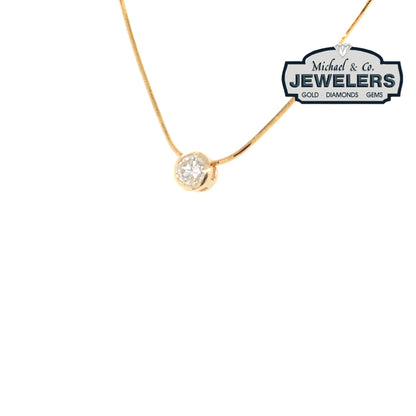 14KY 18" 0.50CTW BEZEL DIAMOND SOLITAIRE PENDANT I1/H 3.6G
