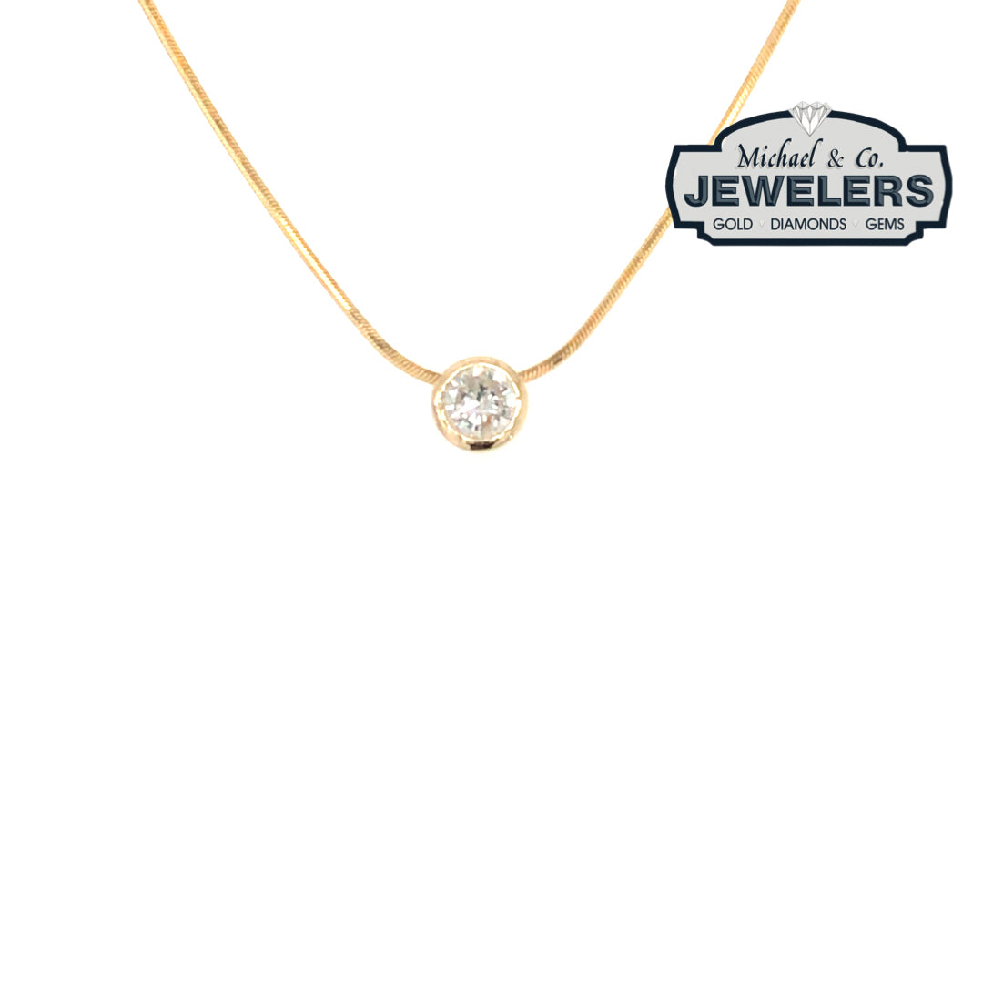 14KY 18" 0.50CTW BEZEL DIAMOND SOLITAIRE PENDANT I1/H 3.6G