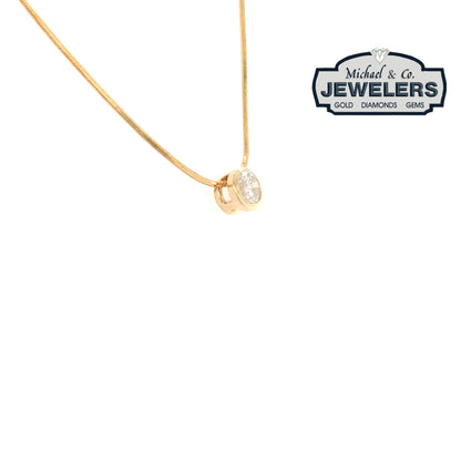14KY 18" 0.50CTW BEZEL DIAMOND SOLITAIRE PENDANT I1/H 3.6G