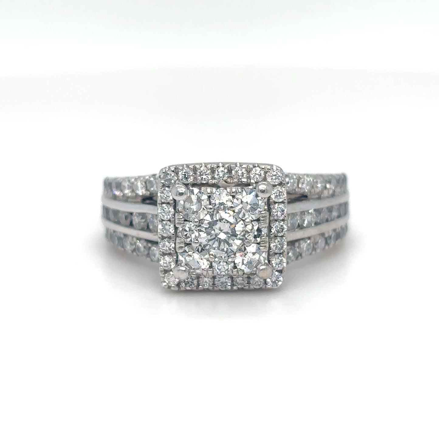 14KW 1.25CTW DIAMOND SQUARE HALO CLUSTER RING SI2-I1/H-I 6.0G
