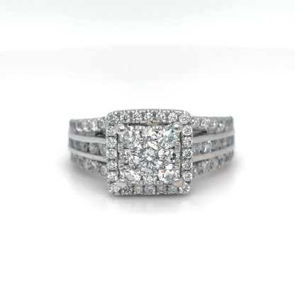 14KW 1.25CTW DIAMOND SQUARE HALO CLUSTER RING SI2-I1/H-I 6.0G