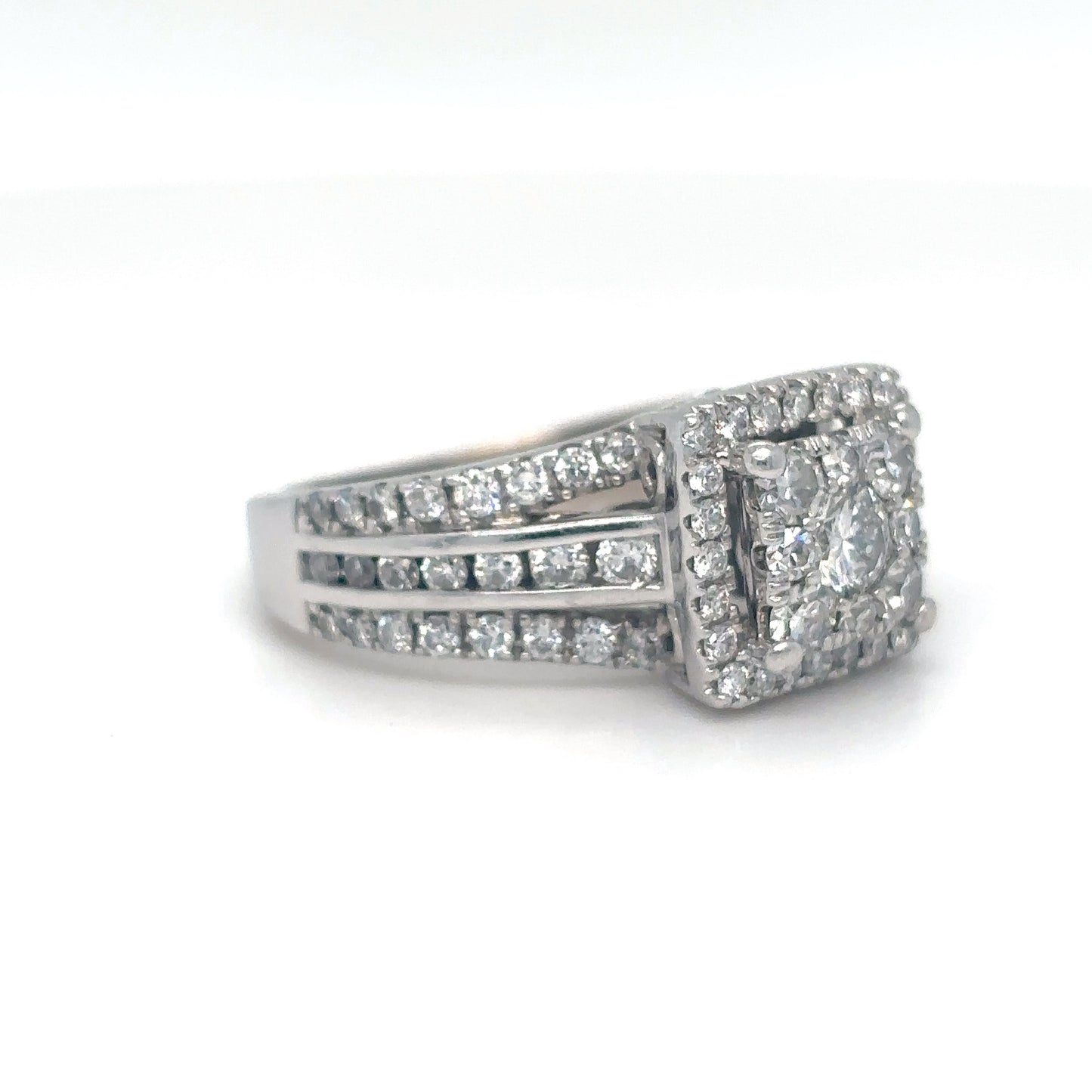 14KW 1.25CTW DIAMOND SQUARE HALO CLUSTER RING SI2-I1/H-I 6.0G