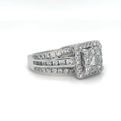 14KW 1.25CTW DIAMOND SQUARE HALO CLUSTER RING SI2-I1/H-I 6.0G
