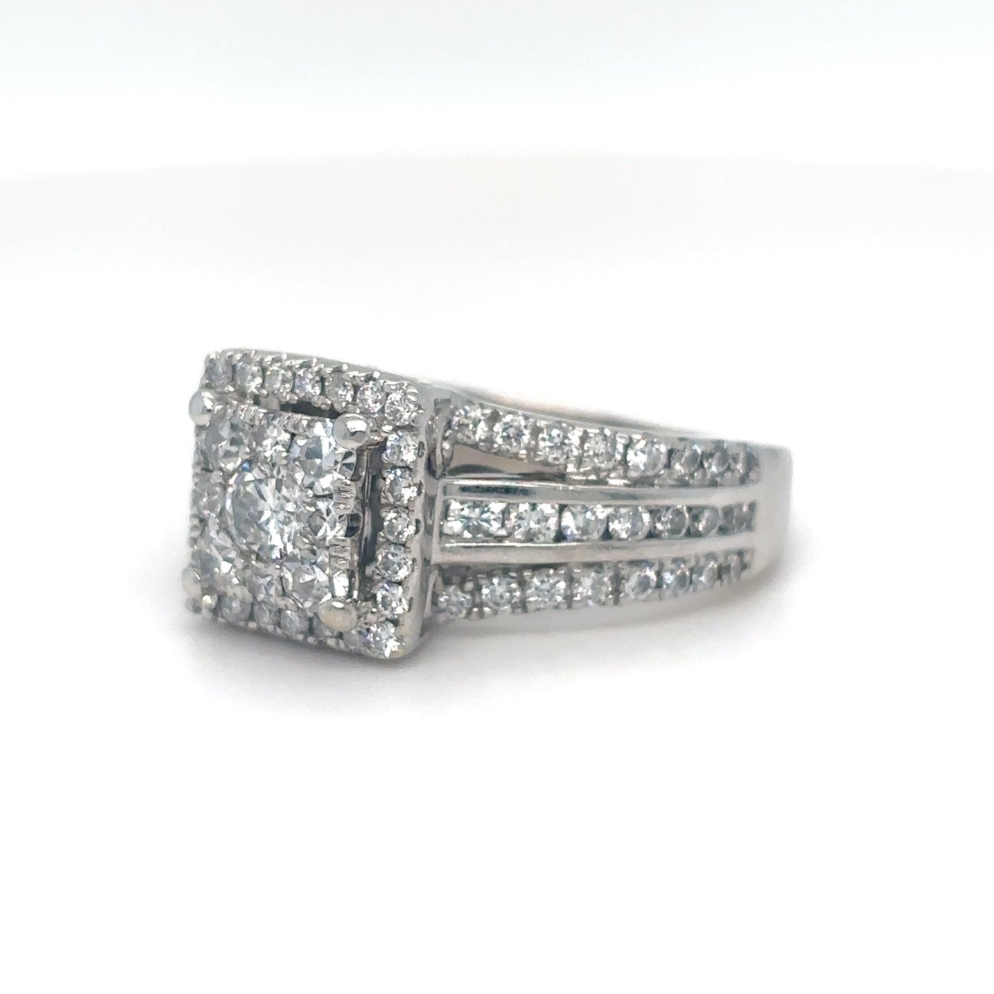 14KW 1.25CTW DIAMOND SQUARE HALO CLUSTER RING SI2-I1/H-I 6.0G