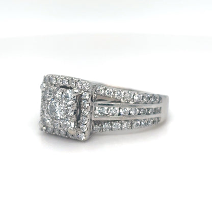 14KW 1.25CTW DIAMOND SQUARE HALO CLUSTER RING SI2-I1/H-I 6.0G