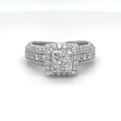 14KW 1.50CTW PRINCESS CUT-ROUND SQUARE HALO ENGAGEMENT RING SI1-2/H-I 6.7G