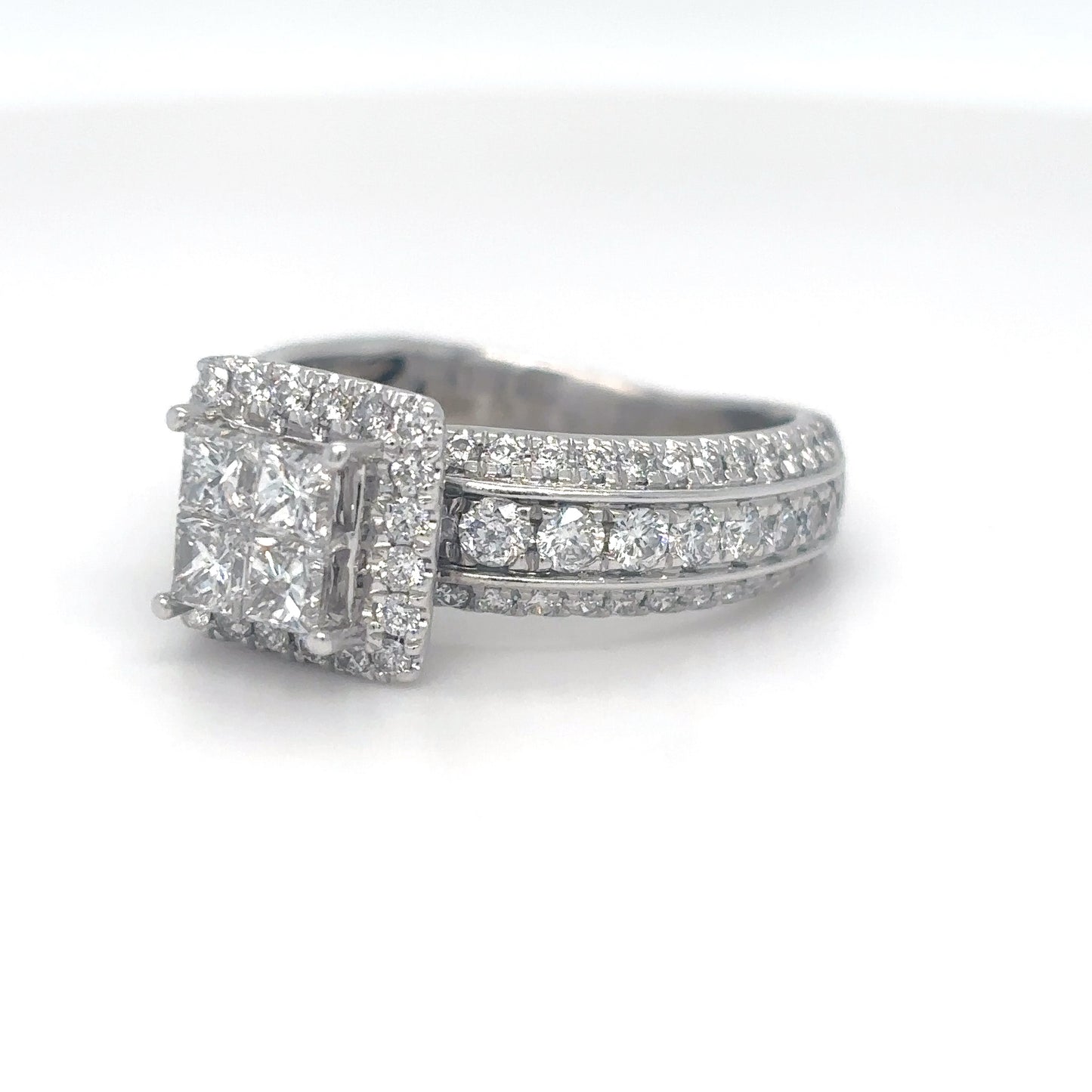 14KW 1.50CTW PRINCESS CUT-ROUND SQUARE HALO ENGAGEMENT RING SI1-2/H-I 6.7G