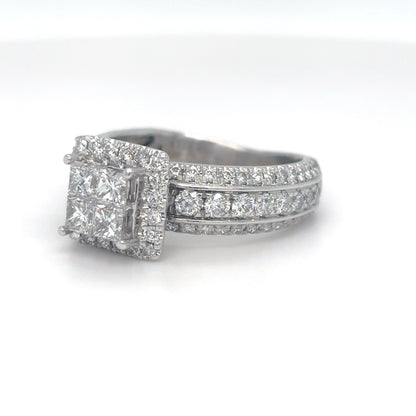 14KW 1.50CTW PRINCESS CUT-ROUND SQUARE HALO ENGAGEMENT RING SI1-2/H-I 6.7G