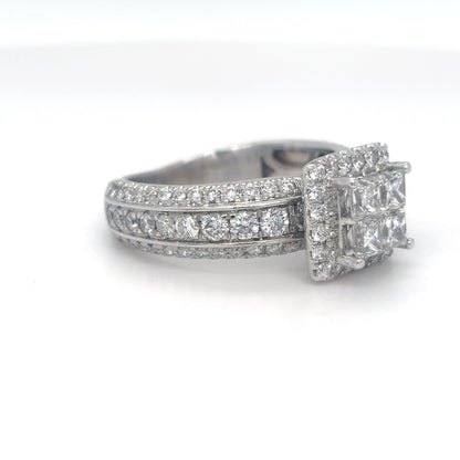 14KW 1.50CTW PRINCESS CUT-ROUND SQUARE HALO ENGAGEMENT RING SI1-2/H-I 6.7G