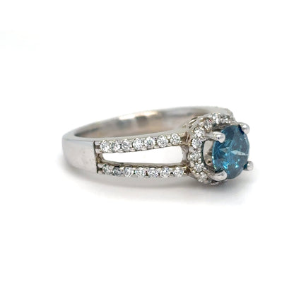 14KW 1.45CTW ENHANCED BLUE DIAMOND-WHITE DIAMOND HALO RING SI2-VS2/F-G 5.0G