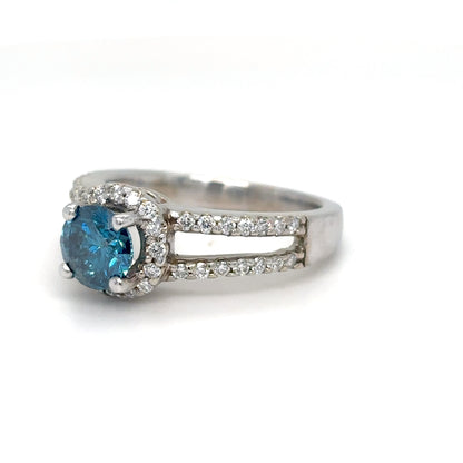 14KW 1.45CTW ENHANCED BLUE DIAMOND-WHITE DIAMOND HALO RING SI2-VS2/F-G 5.0G