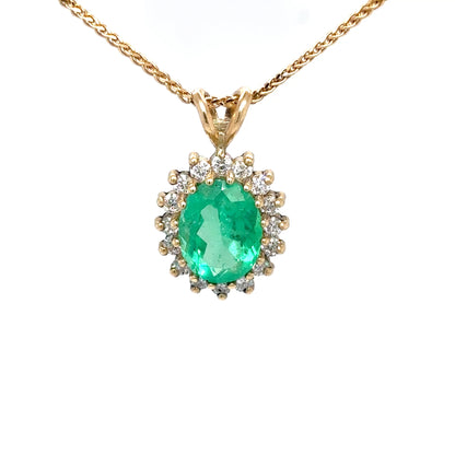 14KY 1.94CTW EMERALD-DIAMOND HALO PENDANT "AA" VS/F-G