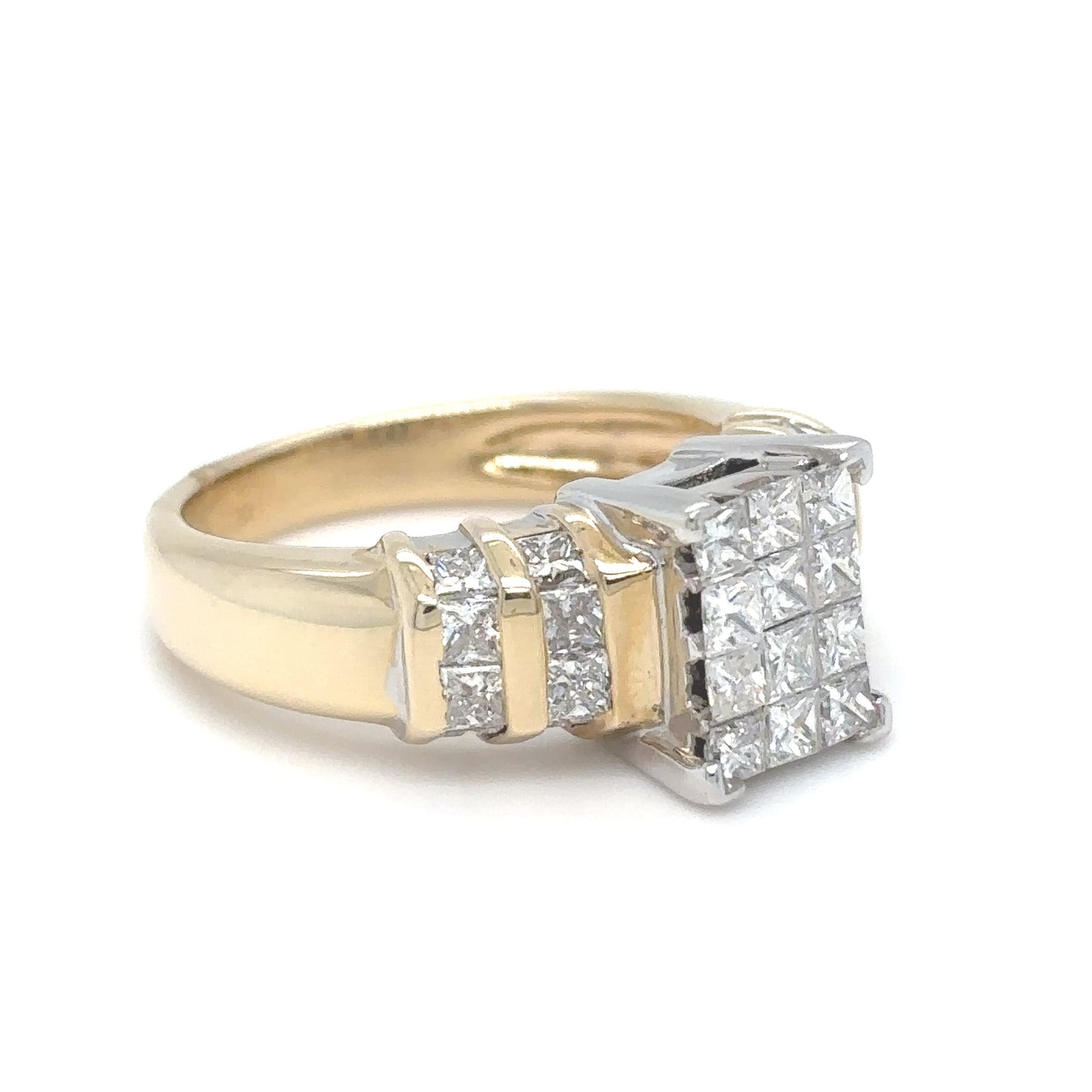 14TT 1.65CTW INVISIBLE SET PRINCESS CUT DIAMOND RING SI/G-H 7.0G