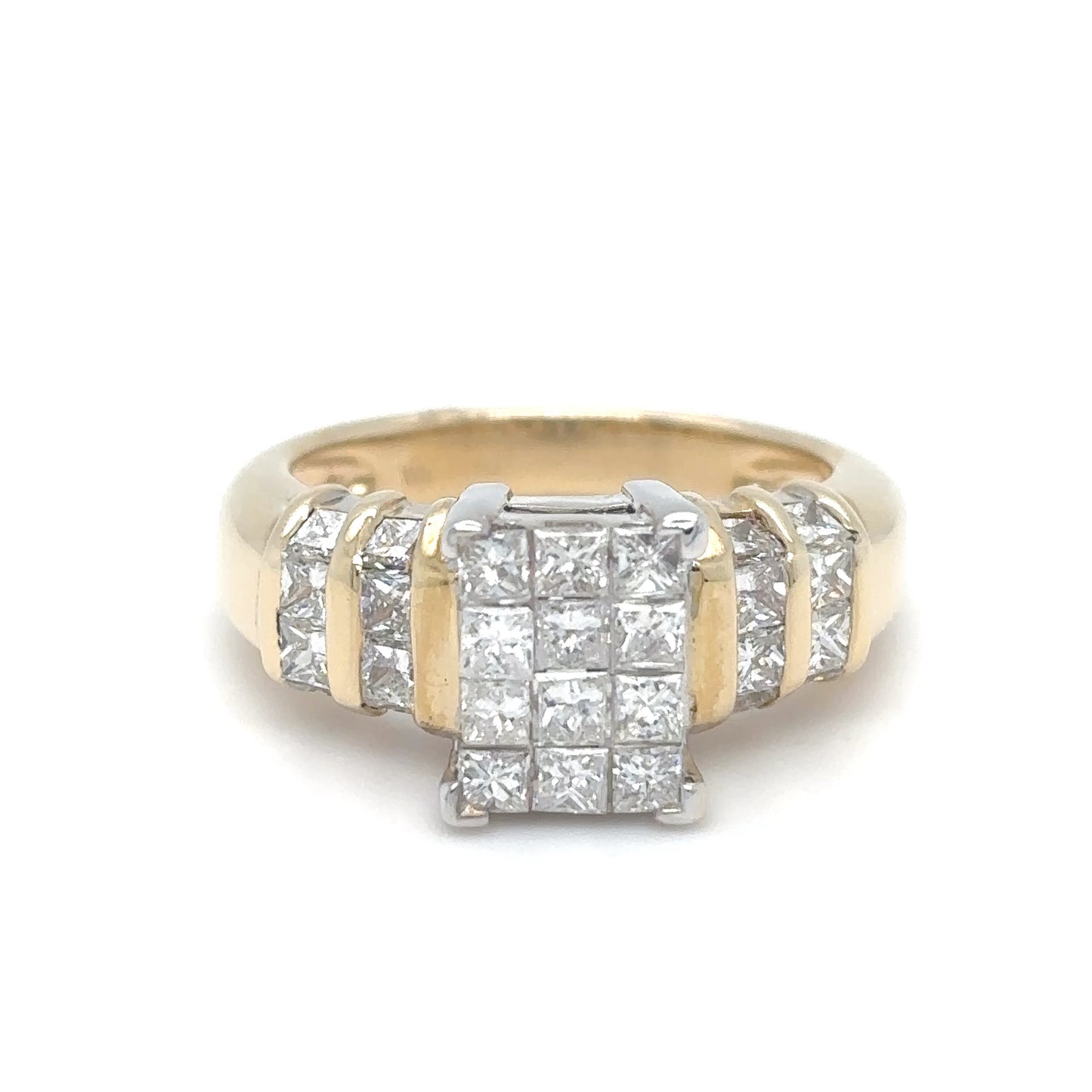 14TT 1.65CTW INVISIBLE SET PRINCESS CUT DIAMOND RING SI/G-H 7.0G