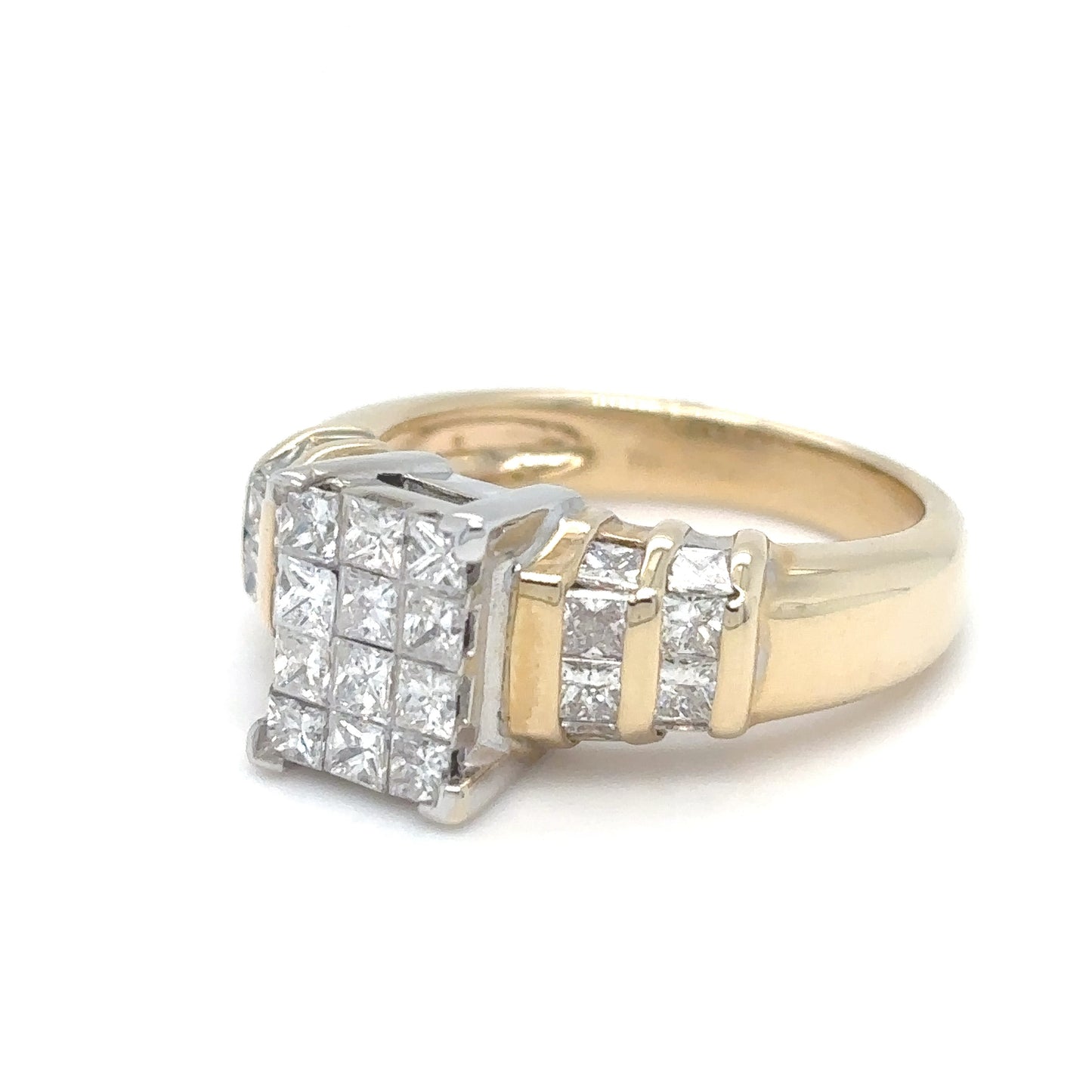 14TT 1.65CTW INVISIBLE SET PRINCESS CUT DIAMOND RING SI/G-H 7.0G