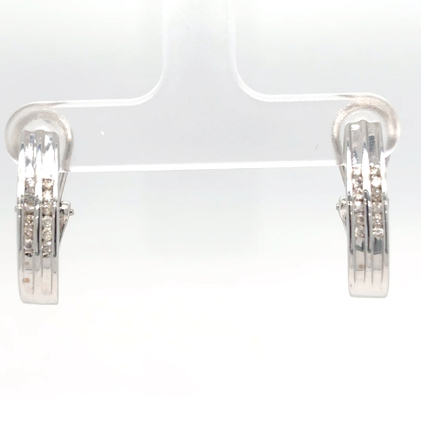 14KW 0.25CTW DOUBLE ROW DIAMOND HOOP EARRINGS I1/H-I 5.4G