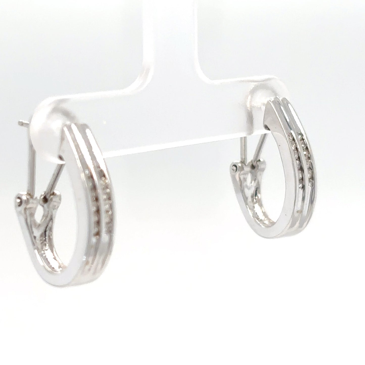 14KW 0.25CTW DOUBLE ROW DIAMOND HOOP EARRINGS I1/H-I 5.4G