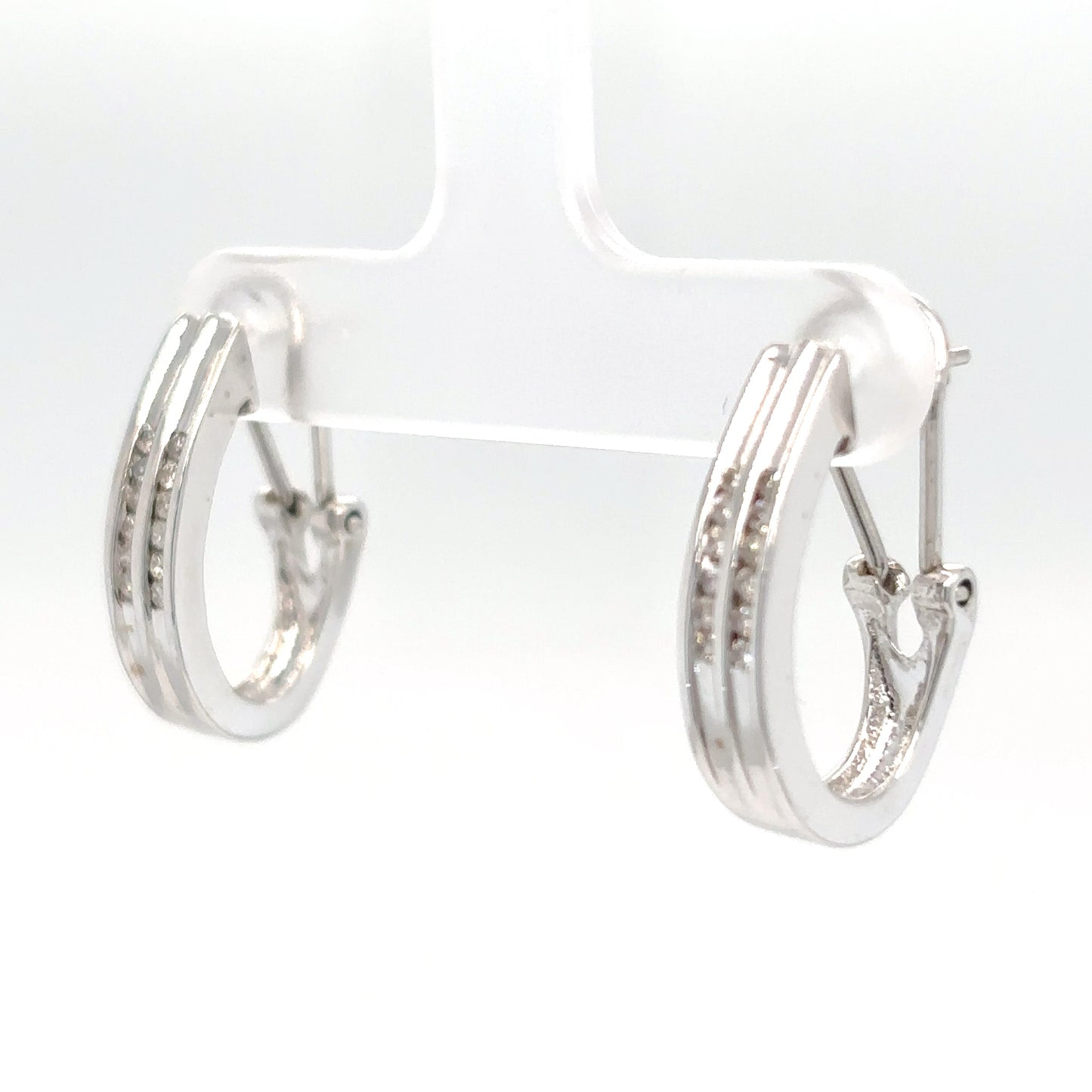 14KW 0.25CTW DOUBLE ROW DIAMOND HOOP EARRINGS I1/H-I 5.4G