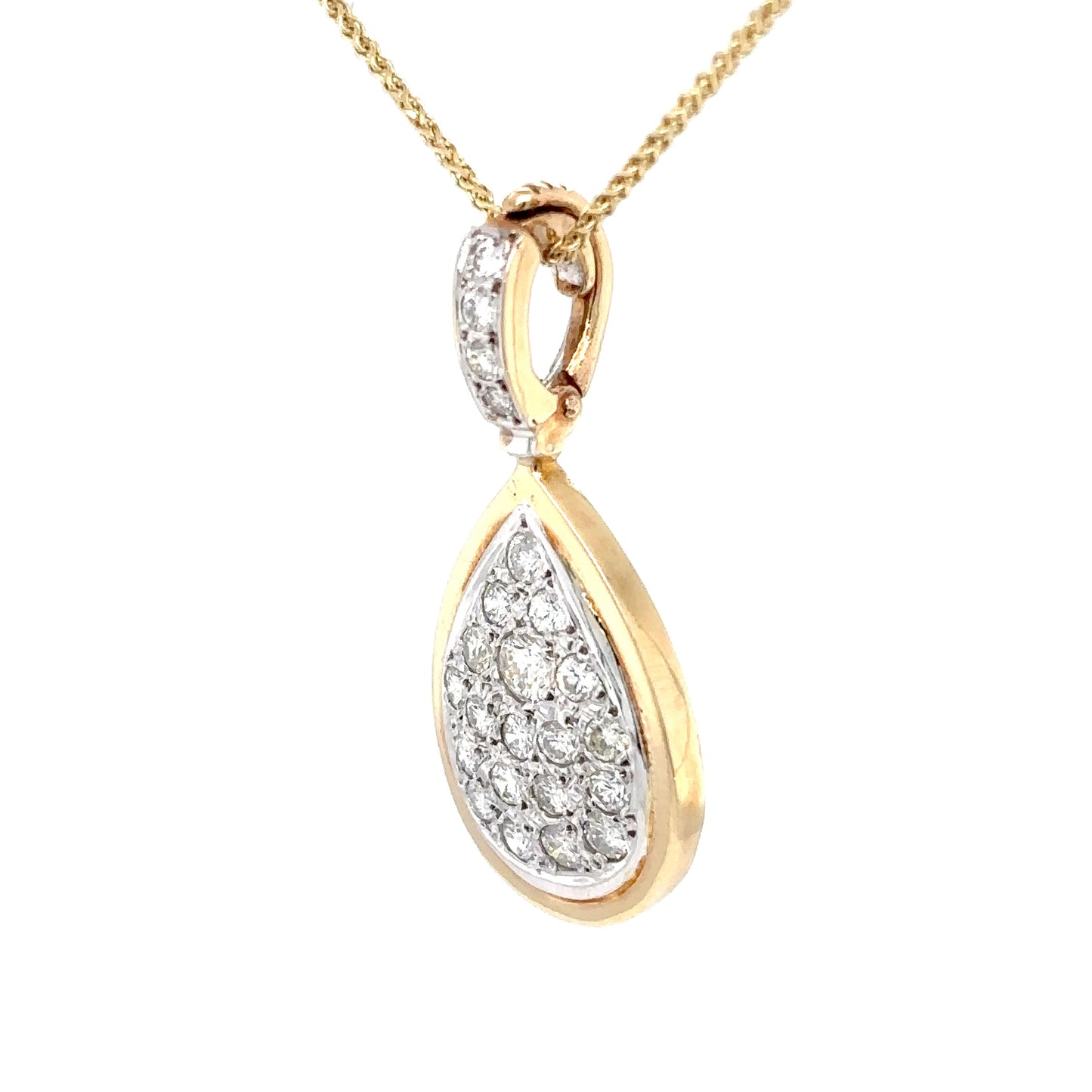 14KY 0.75CTW PEAR SHAPED PAVE DIAMOND PENDANT SI2-I1/G-H 4.0G