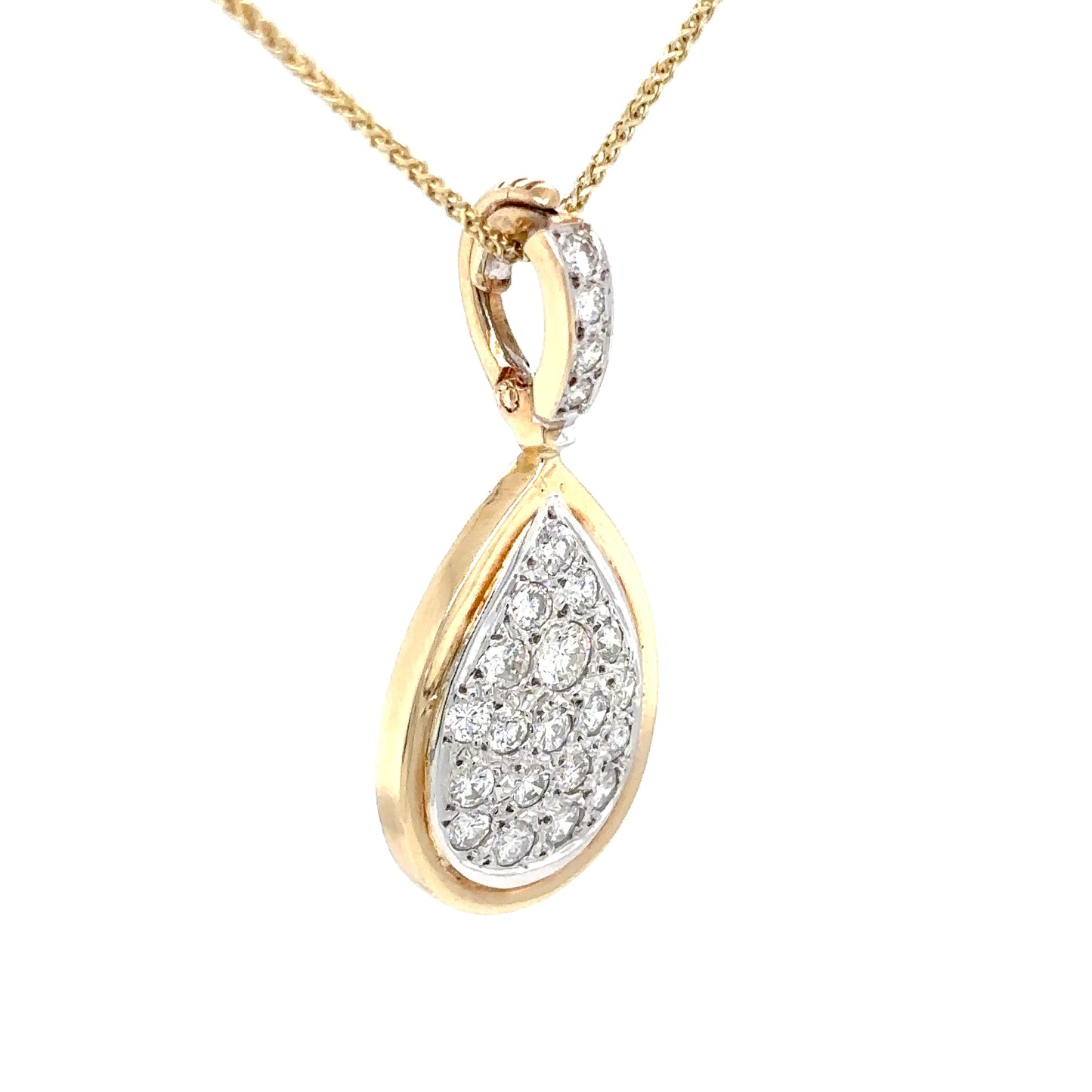 14KY 0.75CTW PEAR SHAPED PAVE DIAMOND PENDANT SI2-I1/G-H 4.0G