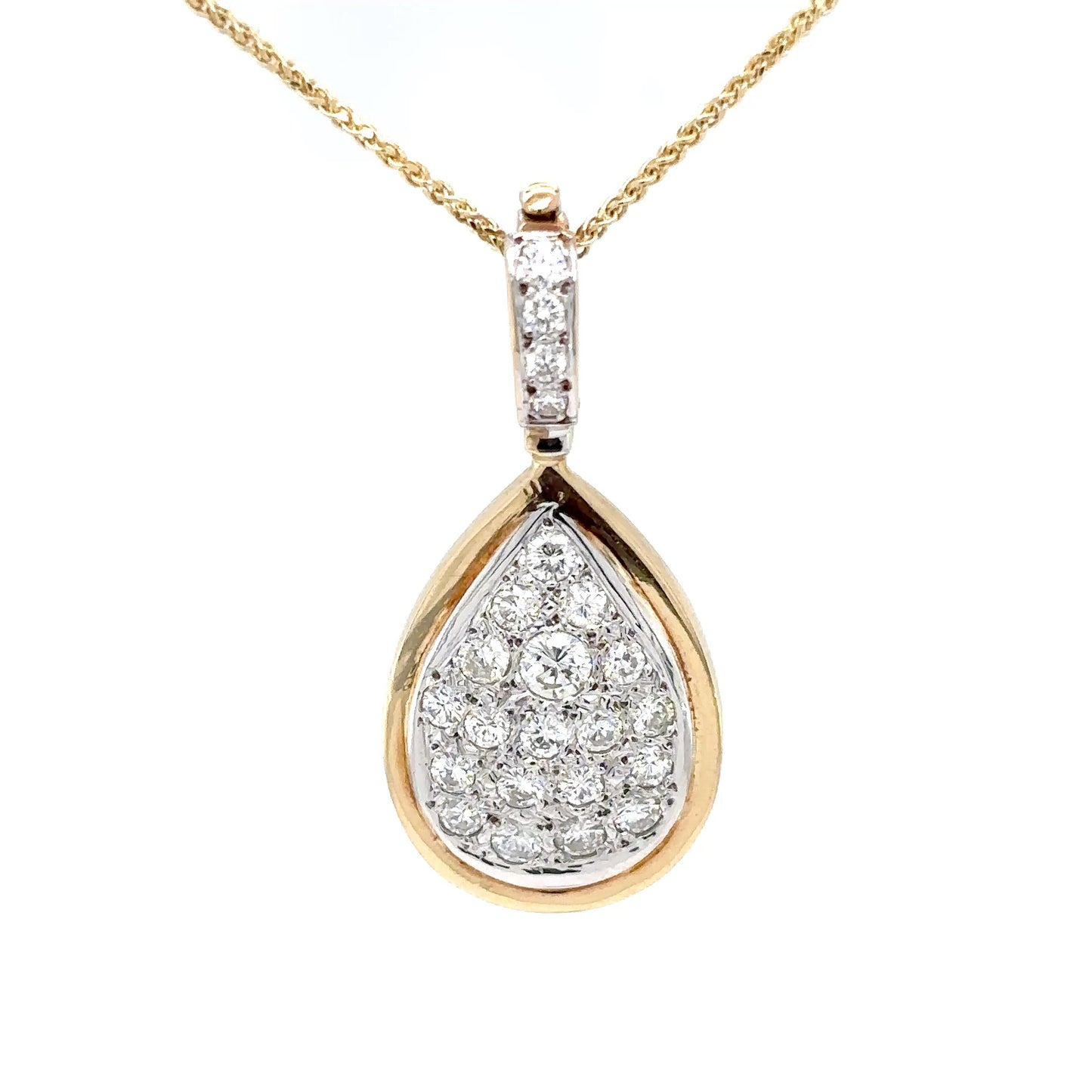 14KY 0.75CTW PEAR SHAPED PAVE DIAMOND PENDANT SI2-I1/G-H 4.0G