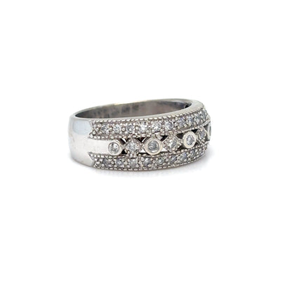 14KW 0.50CTW ANTIQUE MULTI-ROW DIAMOND BAND I1/H-I 7.8G