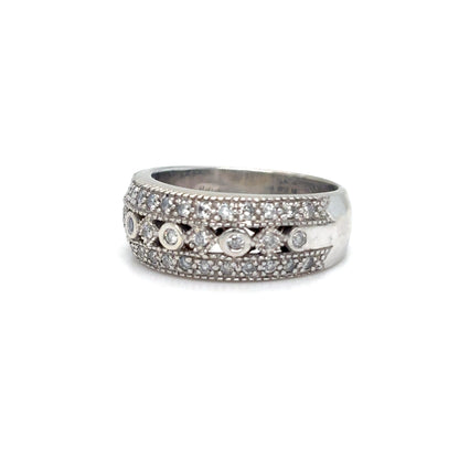 14KW 0.50CTW ANTIQUE MULTI-ROW DIAMOND BAND I1/H-I 7.8G