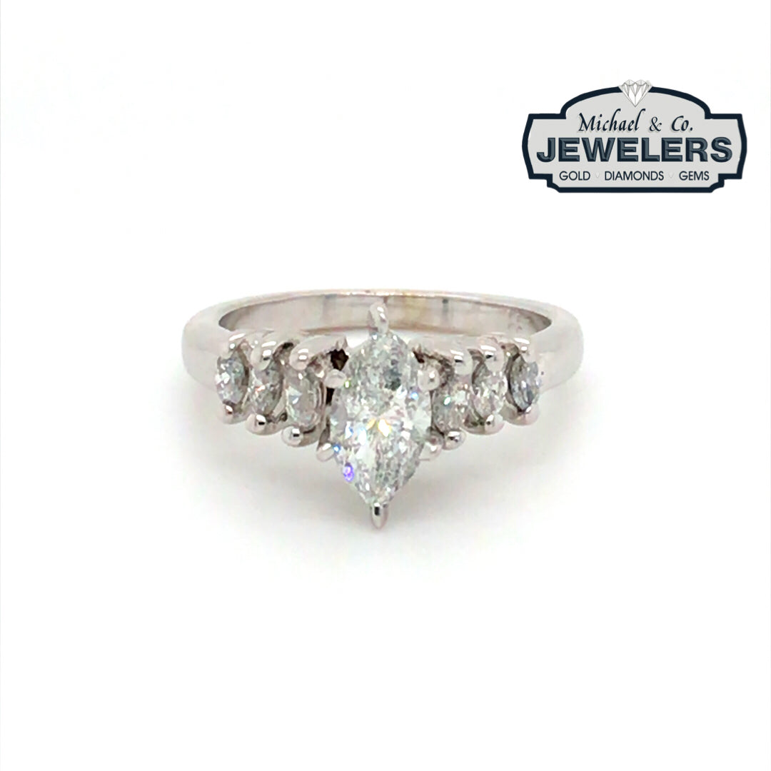 14KW 1.00CTW MARQUISE DIAMOND ENGAGEMENT RING I1/I-J