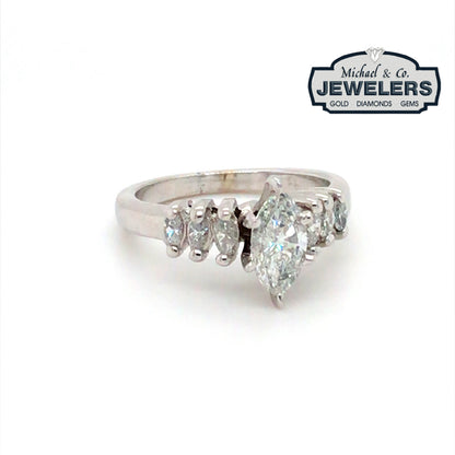 14KW 1.00CTW MARQUISE DIAMOND ENGAGEMENT RING I1/I-J