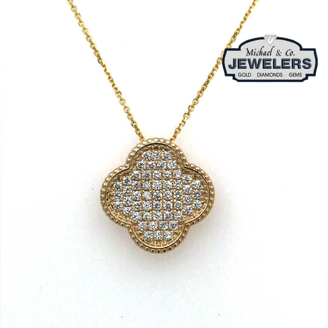 14KY 0.53CTW PAVE DIAMOND CLOVER PENDANT VS2/F-G 2.4G