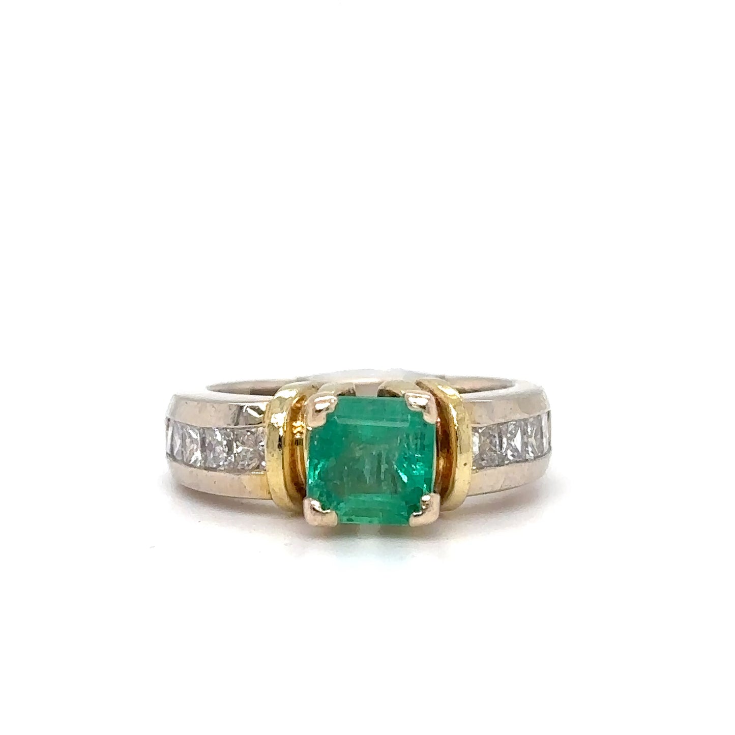18KTT 1.75CTW EMERALD AND DIAMOND RING "A" SI/G-H 9.0G