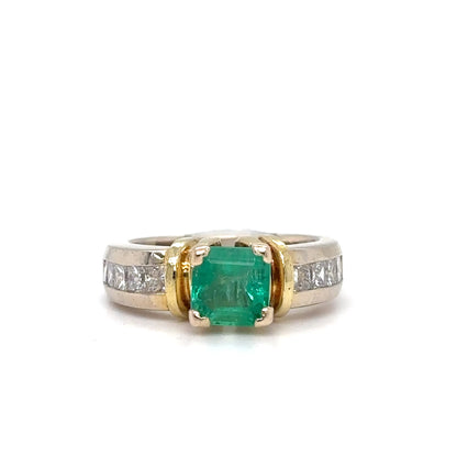 18KTT 1.75CTW EMERALD AND DIAMOND RING "A" SI/G-H 9.0G