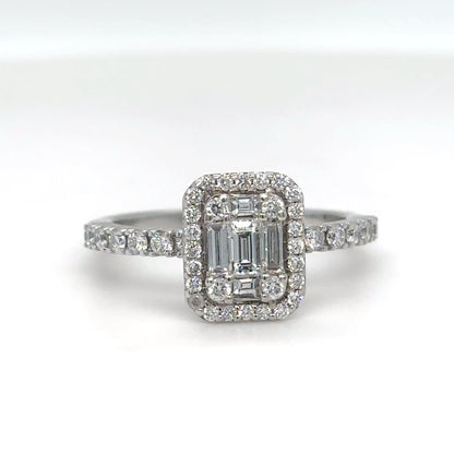 14KW 1.00CTW BAGUETTE-ROUND DIAMOND ENGAGEMENT RING VS/G 2.7G