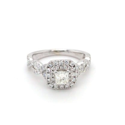 VERA WANG 14KW 1.00CTW PRINCESS CUT DIAMOND HALO ENGAGEMENT RING VS2-SI1/G-H 4.0G