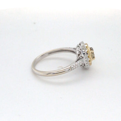 14KW 0.55CTW FANCY BROWNISH/YELLOW-YELLOW-WHITE DIAMOND HALO RING VS 2.6G