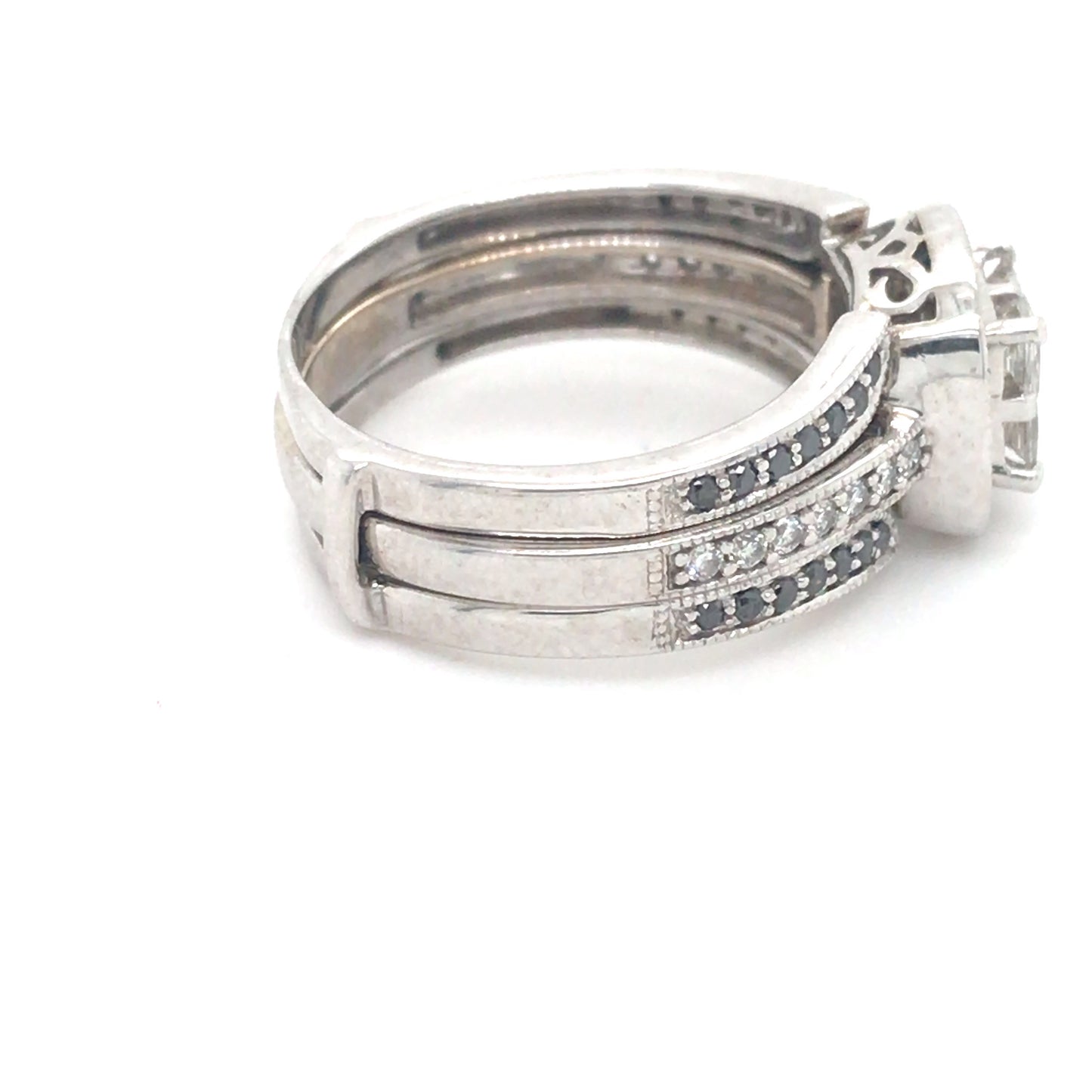 14KW 0.84CTW WHITE-BLACK DIAMOND BRIDAL SET SI/I-J 7.8G