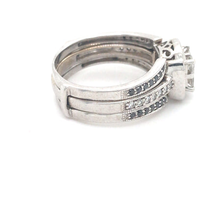 14KW 0.84CTW WHITE-BLACK DIAMOND BRIDAL SET SI/I-J 7.8G