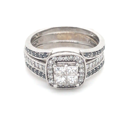 14KW 0.84CTW WHITE-BLACK DIAMOND BRIDAL SET SI/I-J 7.8G