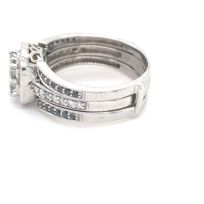 14KW 0.84CTW WHITE-BLACK DIAMOND BRIDAL SET SI/I-J 7.8G