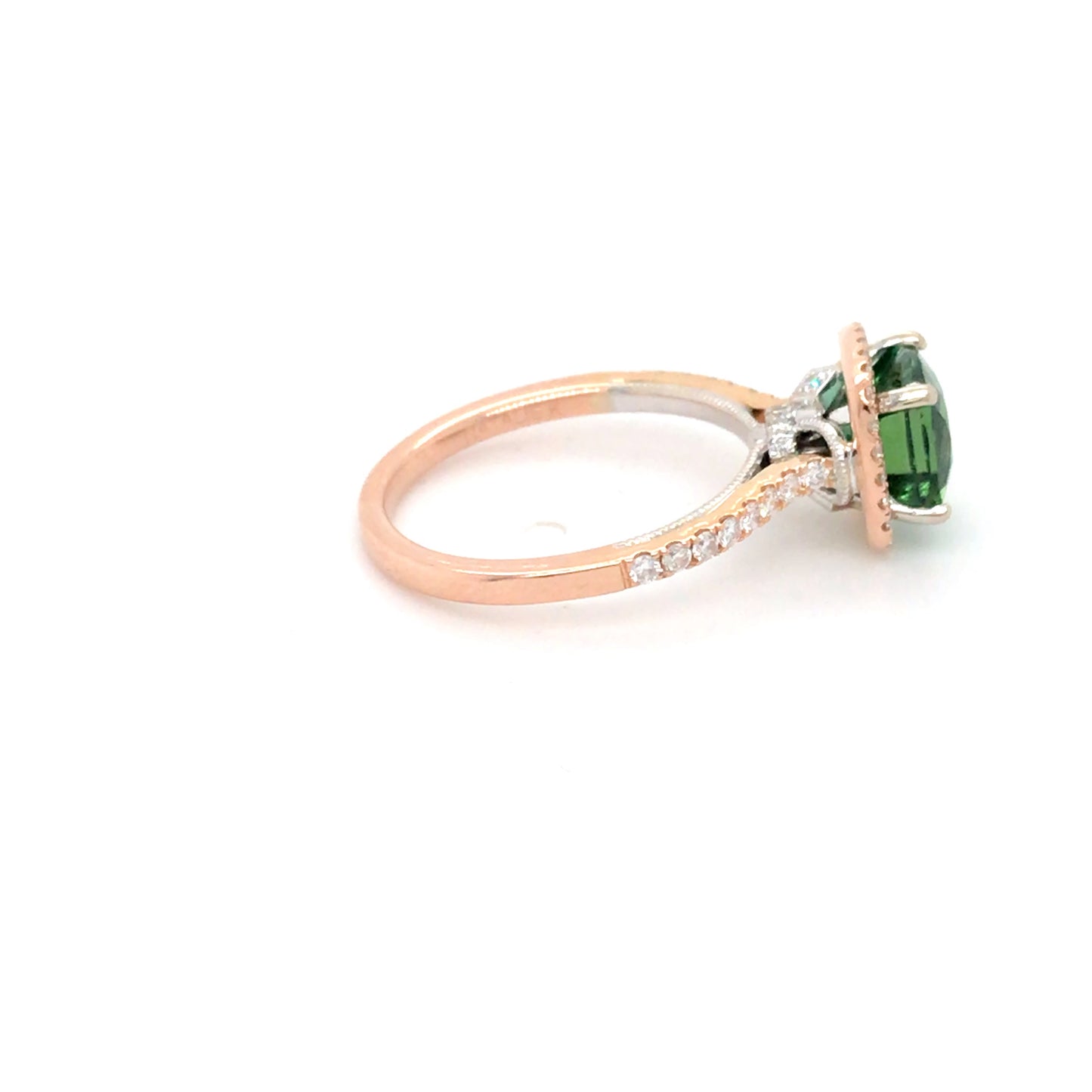 18KR 2.14CTW GREEN TOURMALINE-DIAMOND HALO RING VS/F-G 3.4G