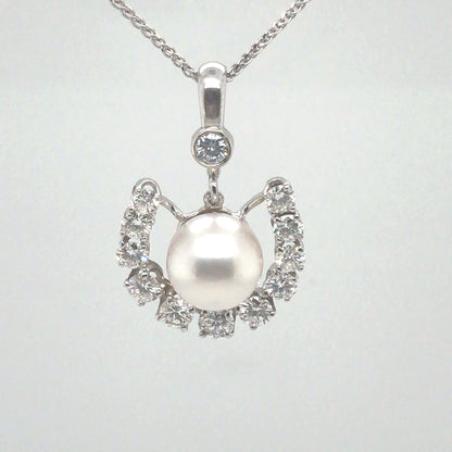 14KW 8.5MM PEARL-1.00CTW DIAMOND PENDANT "AA" VS/F-G 3.5G