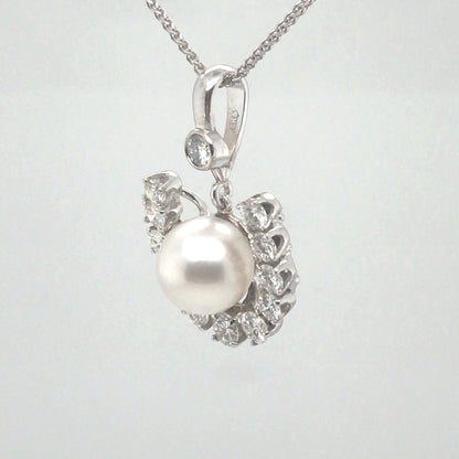 14KW 8.5MM PEARL-1.00CTW DIAMOND PENDANT "AA" VS/F-G 3.5G