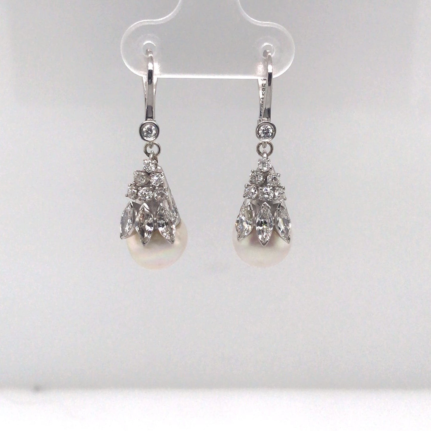 14KW 9.5MM SOUTH SEA PEARL-2.00CTW DIAMOND DANGLE EARRINGS "AA" VS/F-G 8.0G