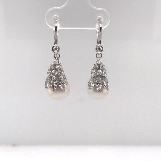 14KW 9.5MM SOUTH SEA PEARL-2.00CTW DIAMOND DANGLE EARRINGS "AA" VS/F-G 8.0G-Fine Jewelry in Bradenton &amp; Lakewood Ranch, Fl. | Michael &amp; Co. Jewelers