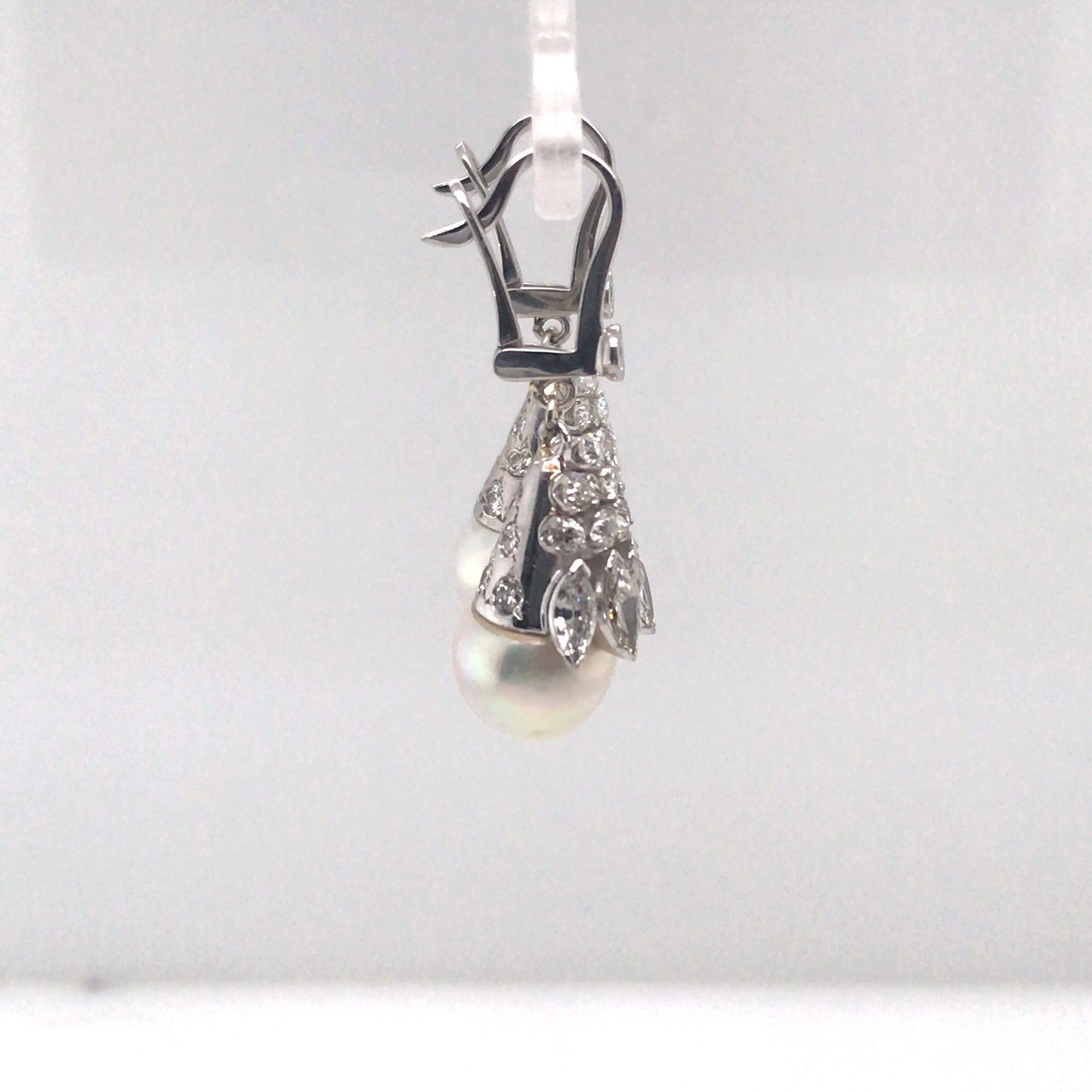 14KW 9.5MM SOUTH SEA PEARL-2.00CTW DIAMOND DANGLE EARRINGS "AA" VS/F-G 8.0G