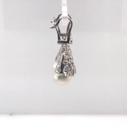 14KW 9.5MM SOUTH SEA PEARL-2.00CTW DIAMOND DANGLE EARRINGS "AA" VS/F-G 8.0G