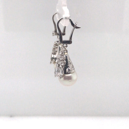14KW 9.5MM SOUTH SEA PEARL-2.00CTW DIAMOND DANGLE EARRINGS "AA" VS/F-G 8.0G