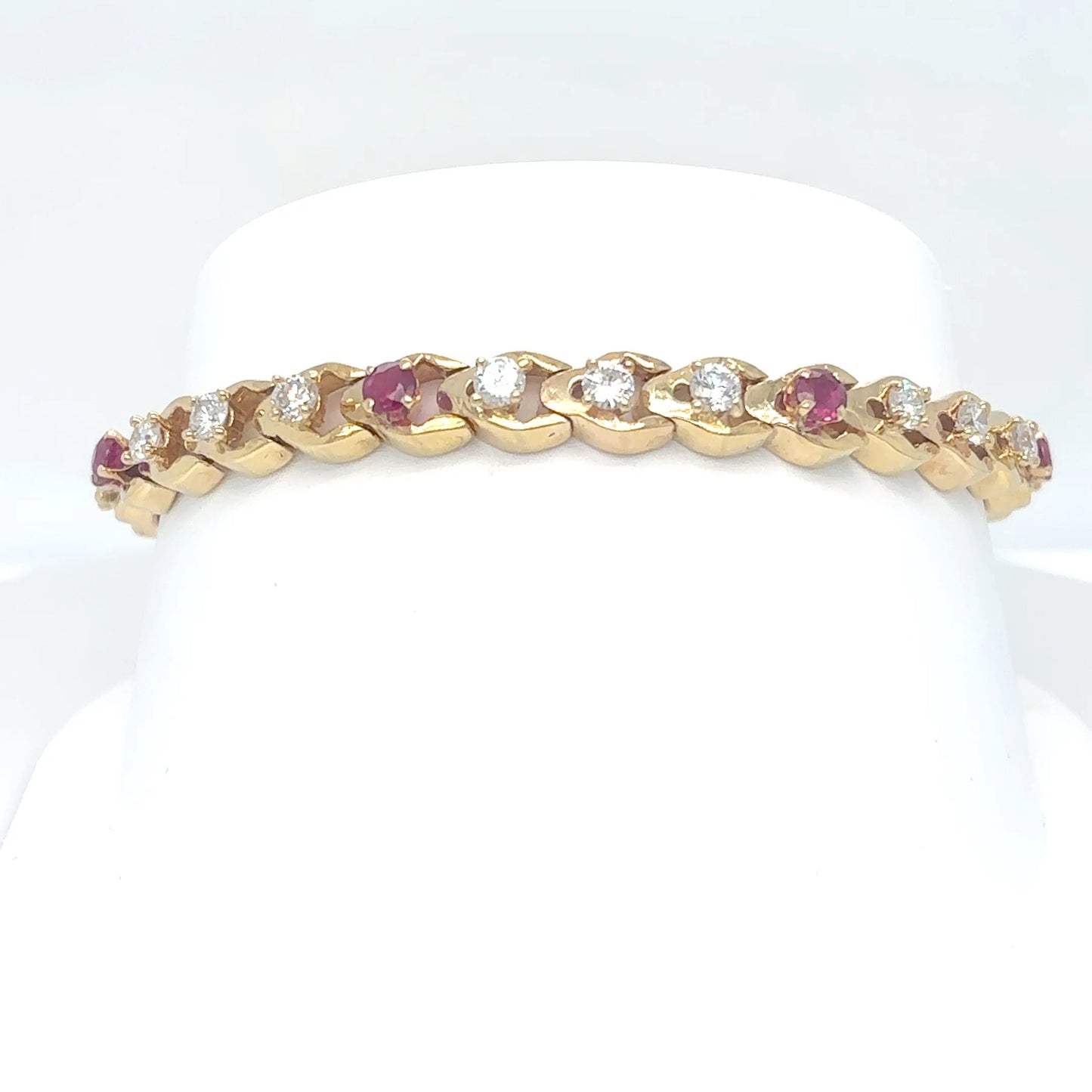 14KY 7.5" 3.70CTW RUBY-DIAMOND BRACELET "AAA" SI1/G-H 18.7G