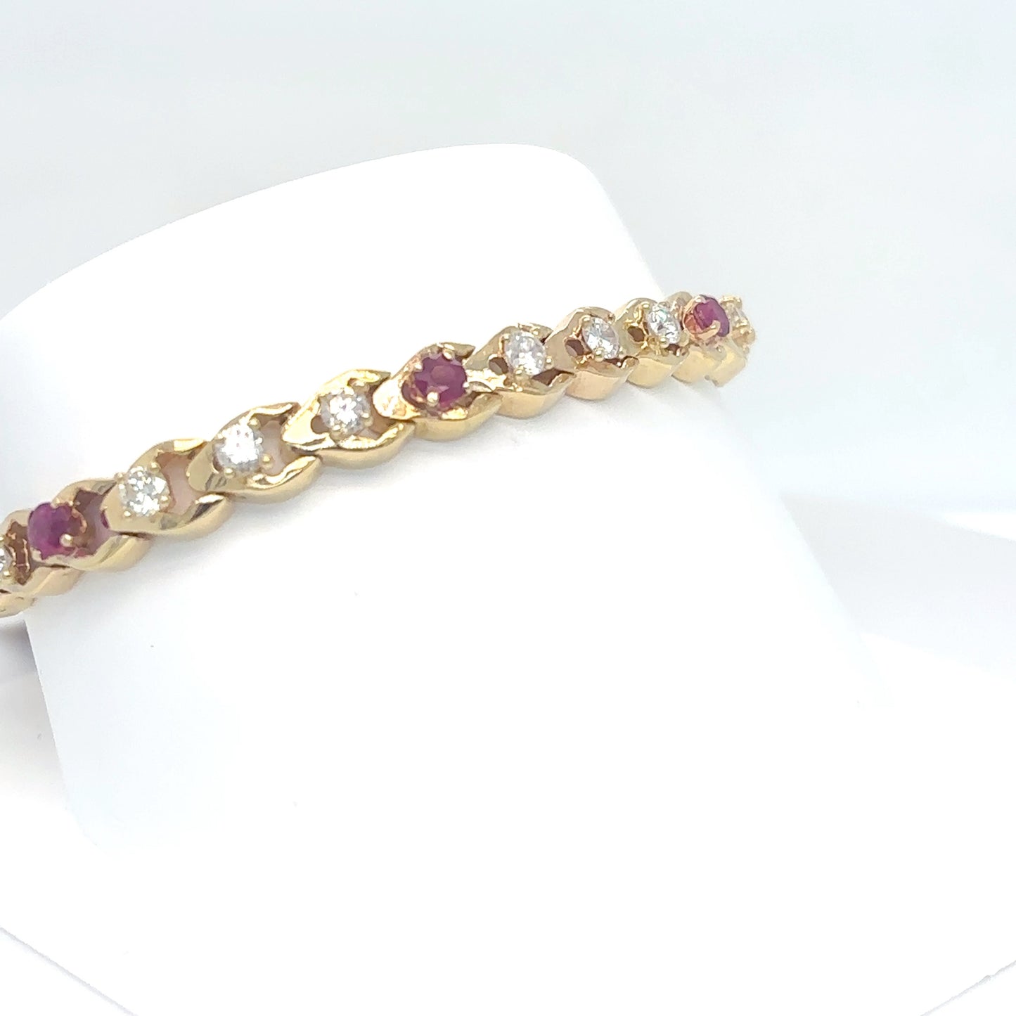 14KY 7.5" 3.70CTW RUBY-DIAMOND BRACELET "AAA" SI1/G-H 18.7G